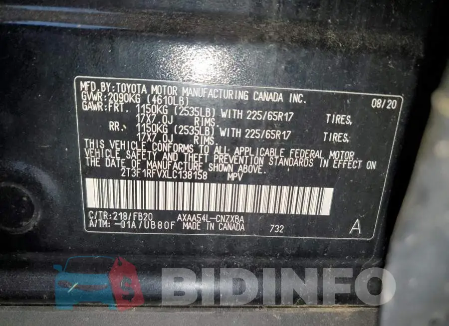 2T3F1RFVXLC138158 Photo# 13