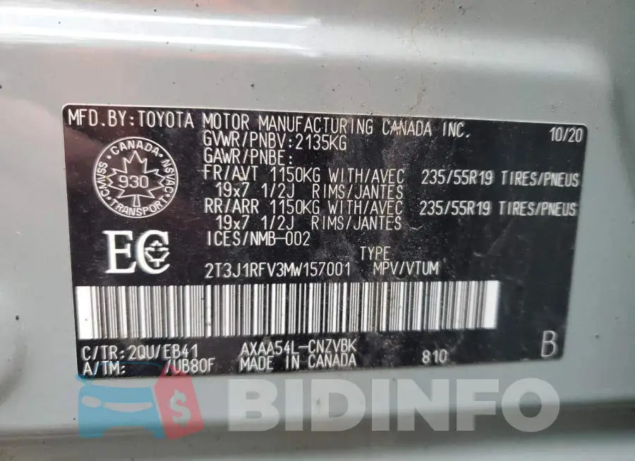 2T3J1RFV3MW157001 Photo# 13