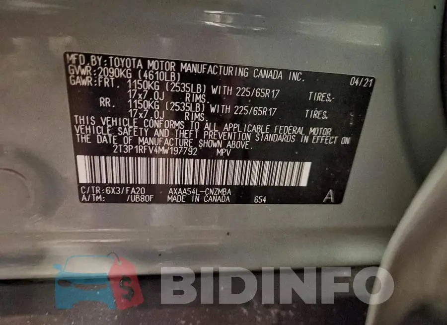 2T3P1RFV4MW197792 Photo# 14