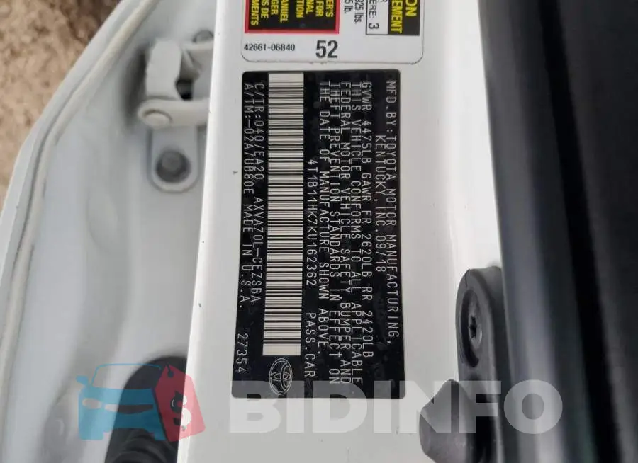 4T1B11HK7KU162362 Photo# 12