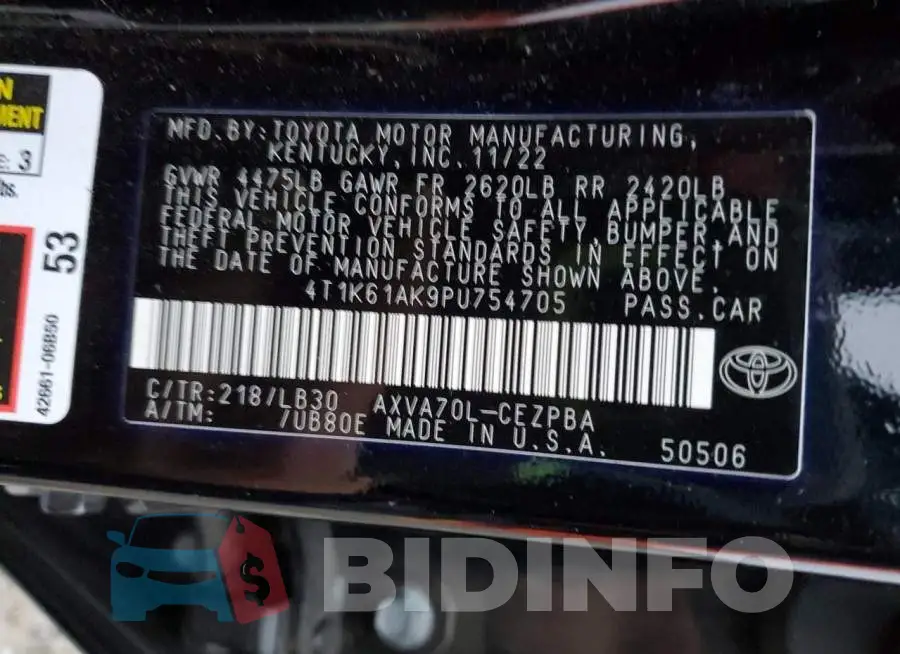4T1K61AK9PU754705 Photo# 13