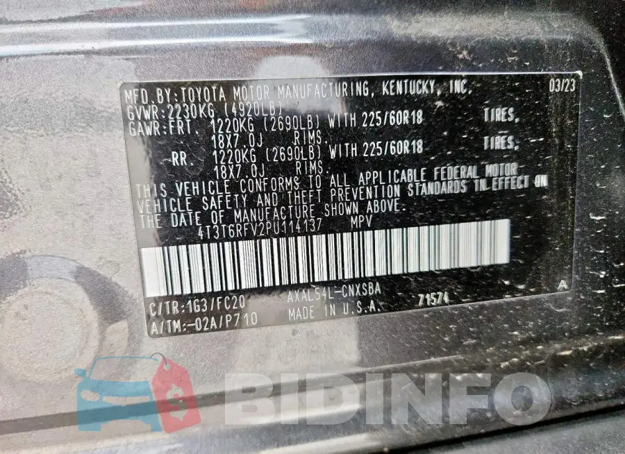 4T3T6RFV2PU114137 Photo# 13