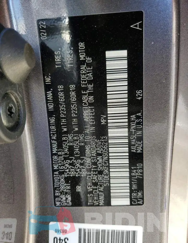 5TDESKFC7NS056213 Photo# 13