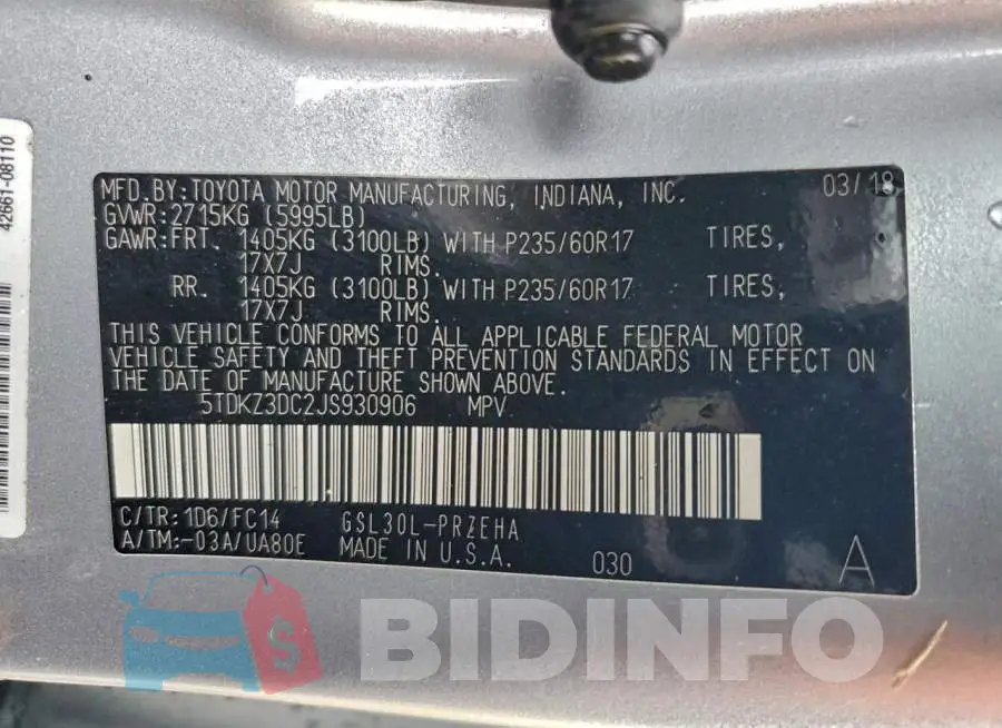 5TDKZ3DC2JS930906 Photo# 13