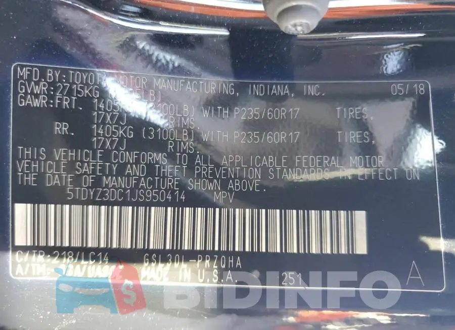 5TDYZ3DC1JS950414 Photo# 14