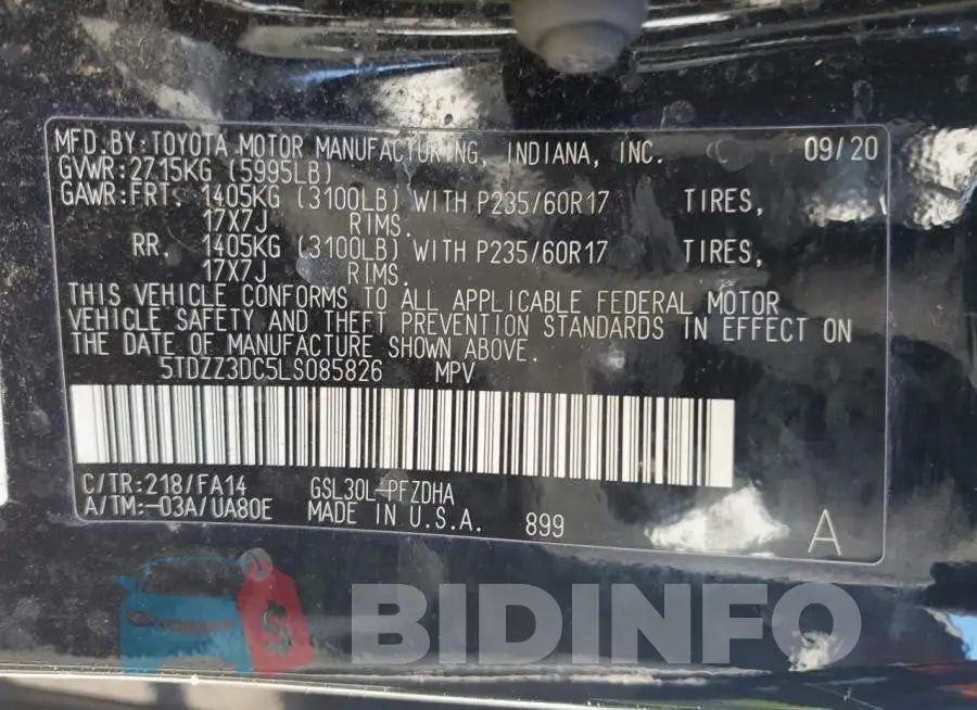 5TDZZ3DC5LS085826 Photo# 13