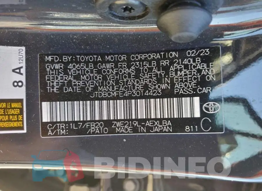 JTDBCMFE4P3014423 Photo# 12