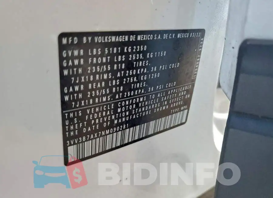 3VV3B7AX7NM090281 Photo# 13