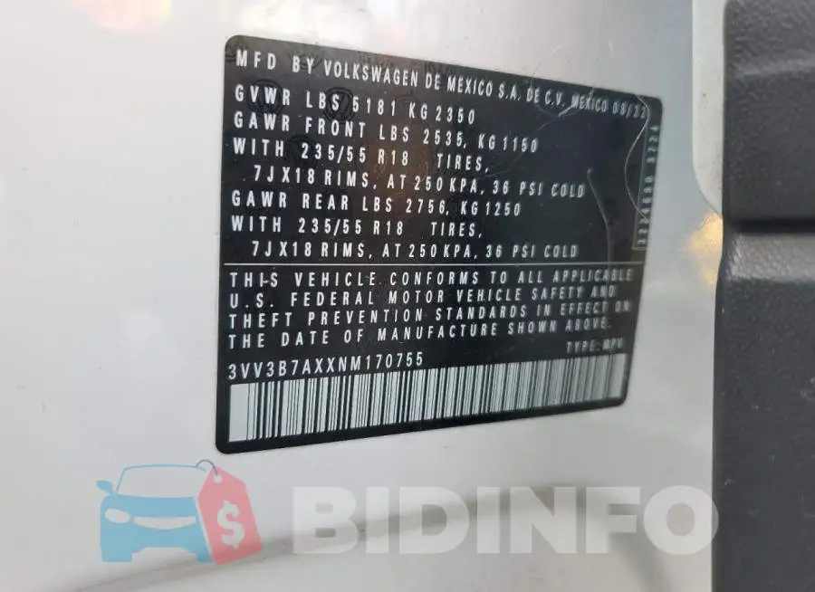 3VV3B7AXXNM170755 Photo# 13