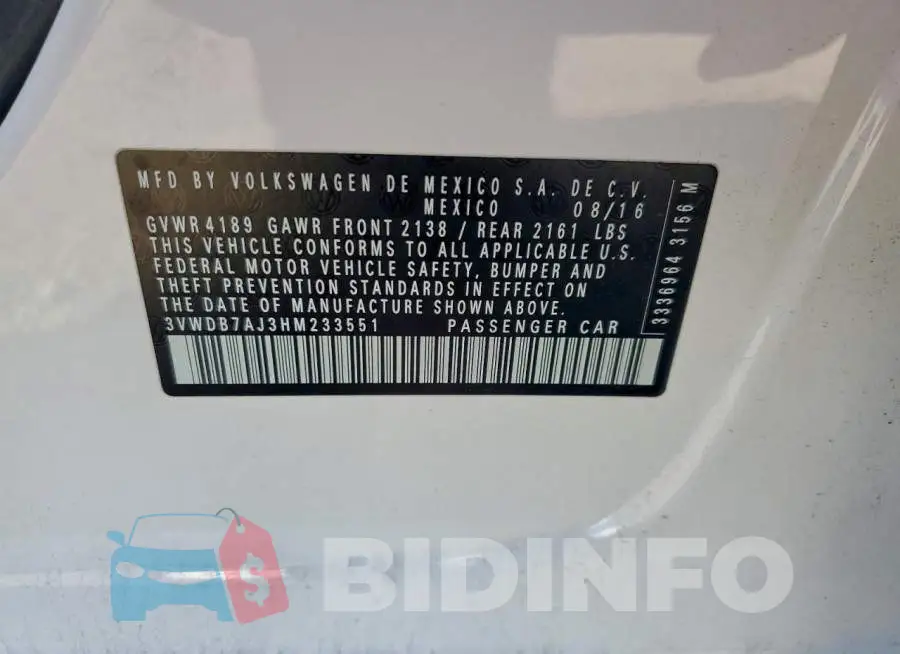 3VWDB7AJ3HM233551 Photo# 12