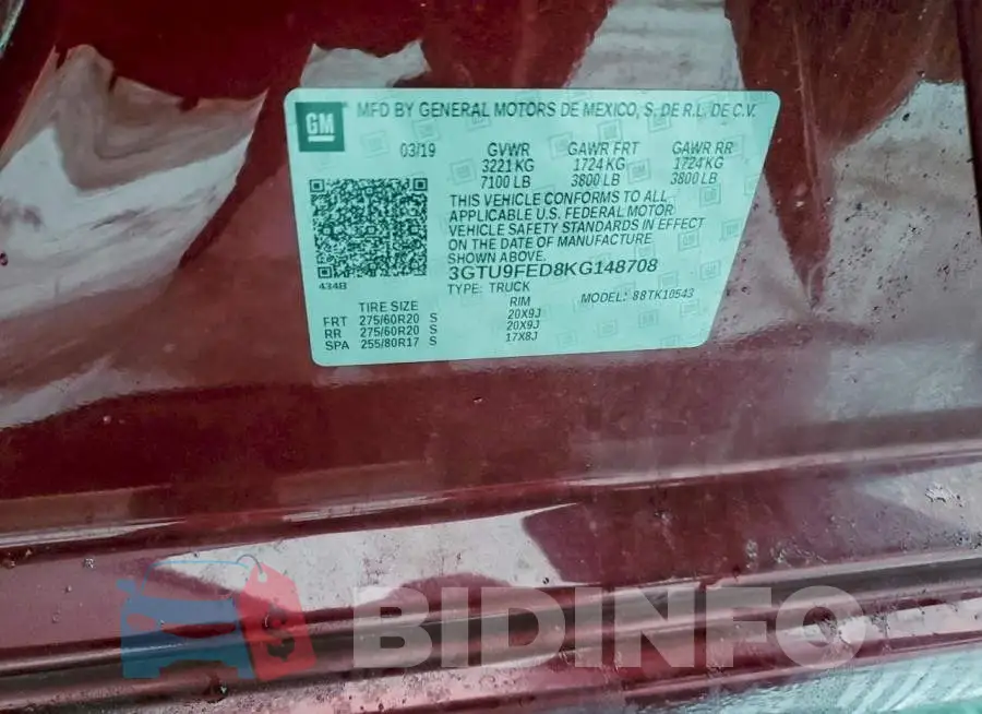 3GTU9FED8KG148708 Photo# 12