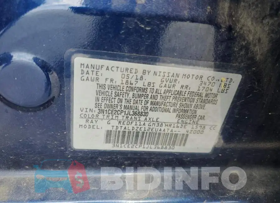 3N1CE2CP1JL368830 Photo# 13