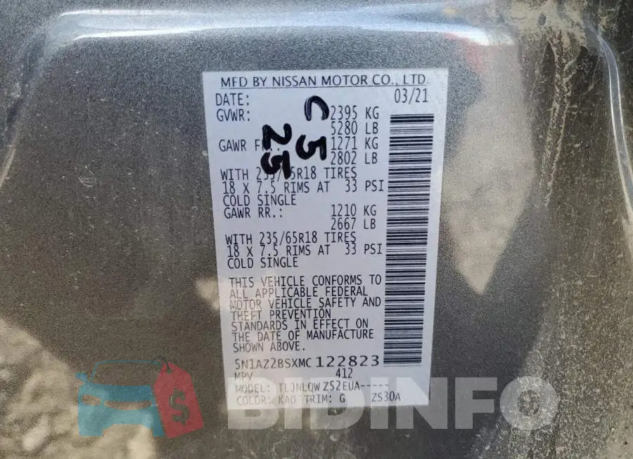 5N1AZ2BSXMC122823 Photo# 13