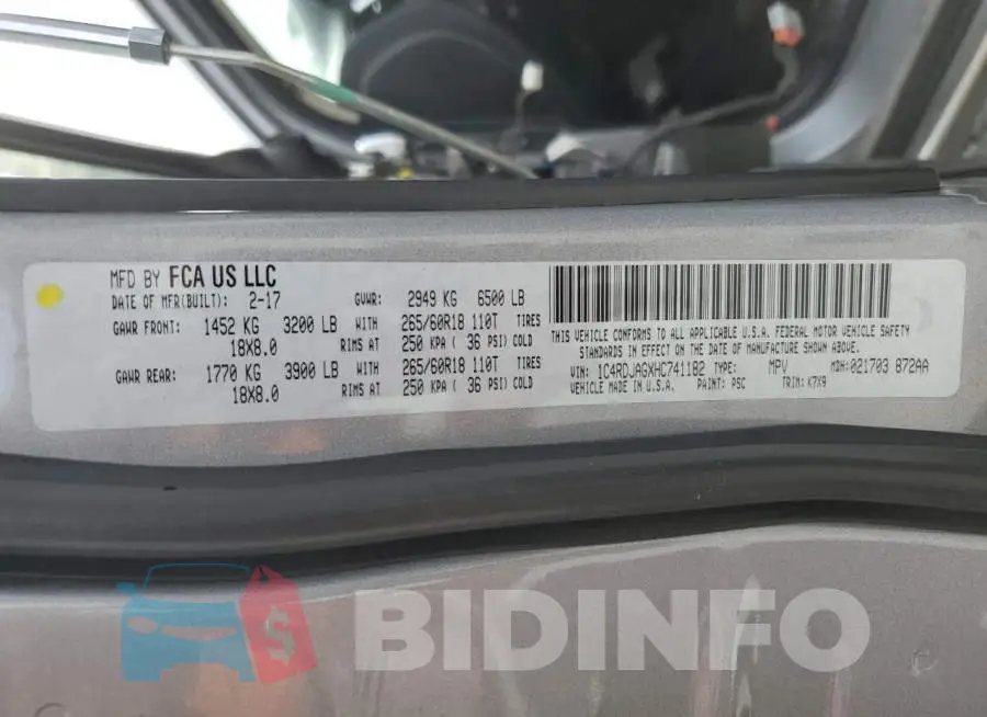 1C4RDJAGXHC741182 Photo# 13