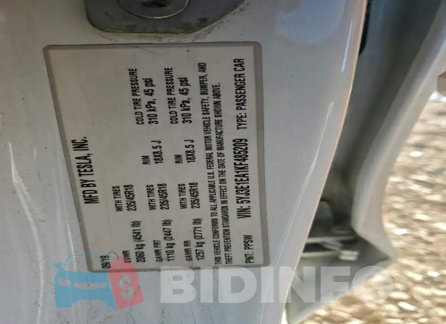 5YJ3E1EA1KF485209 Photo# 13