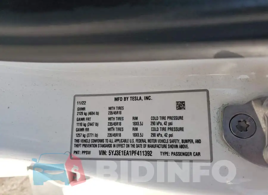 5YJ3E1EA1PF411392 Photo# 12