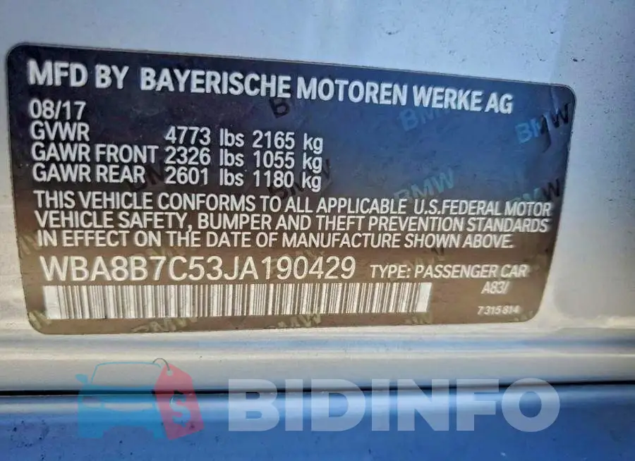 WBA8B7C53JA190429 Photo# 12