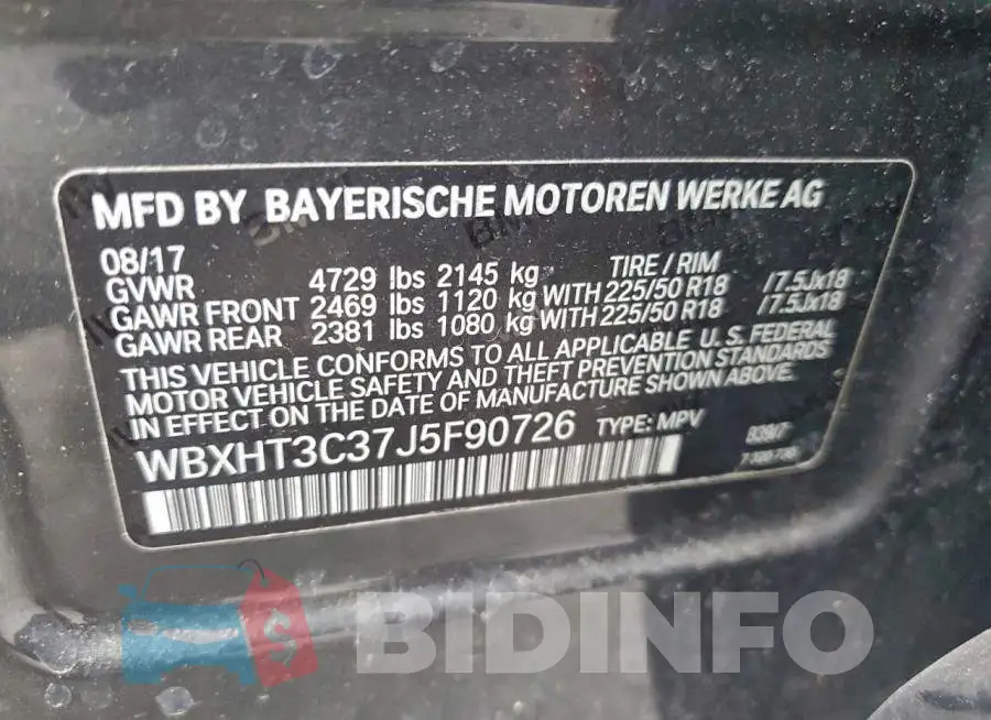 WBXHT3C37J5F90726 Photo# 13
