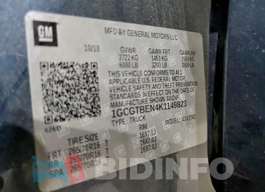 1GCGTBEN4K1149823 Photo# 12