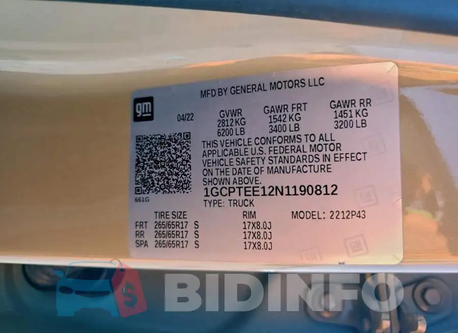 1GCPTEE12N1190812 Photo# 13