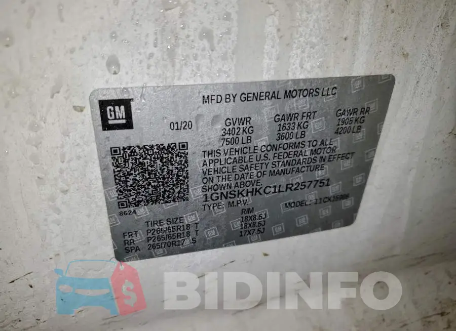 1GNSKHKC1LR257751 Photo# 13