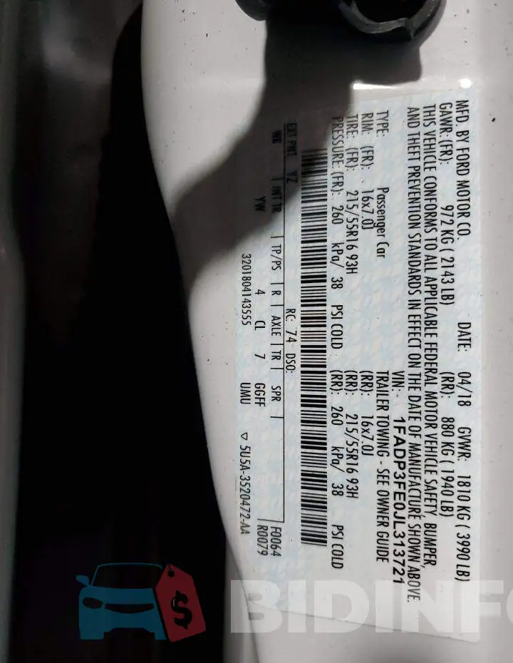1FADP3FE0JL313721 Photo# 12
