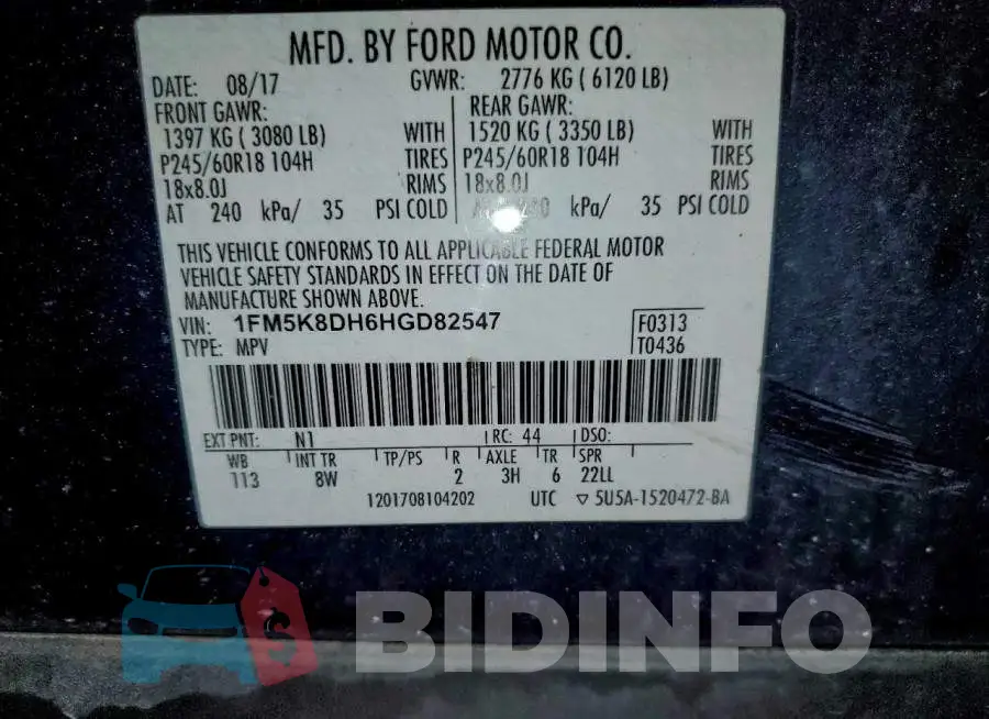 1FM5K8DH6HGD82547 Photo# 13