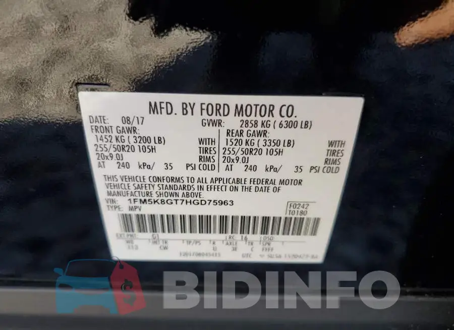 1FM5K8GT7HGD75963 Photo# 13