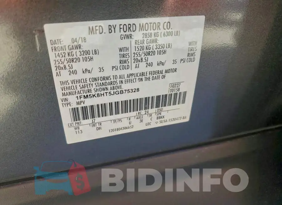 1FM5K8HT5JGB75328 Photo# 13
