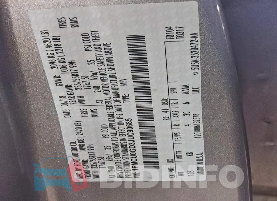 1FMCU0GD3JUC90685 Photo# 12