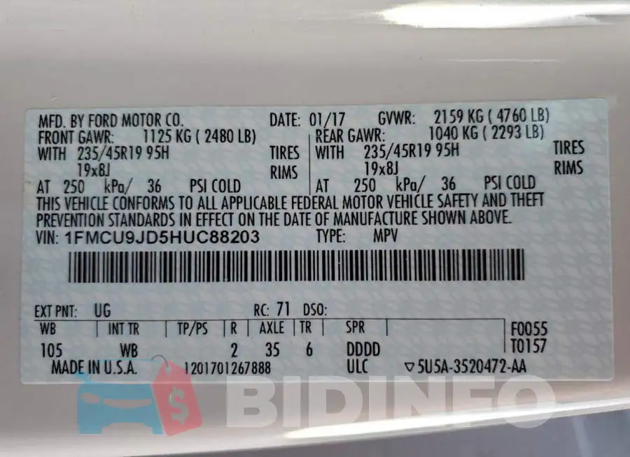 1FMCU9JD5HUC88203 Photo# 13