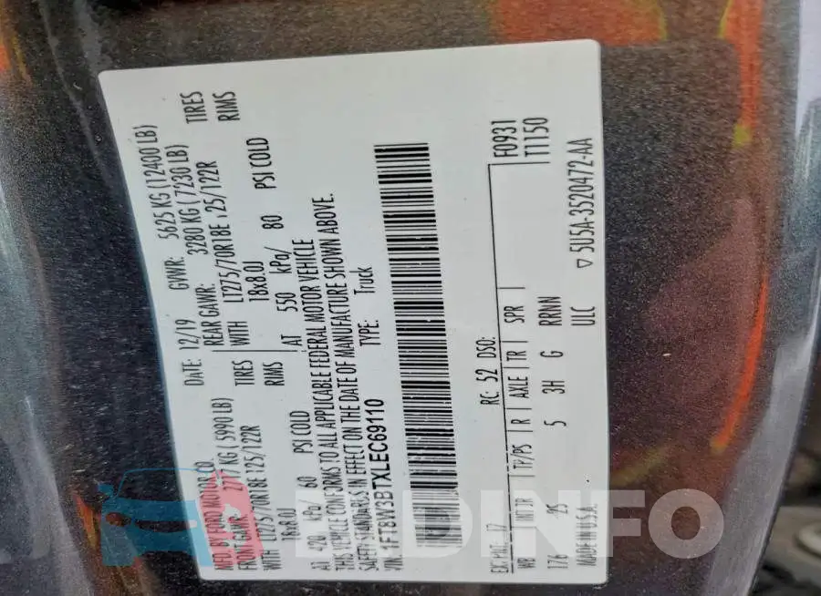 1FT8W3BTXLEC69110 Photo# 12