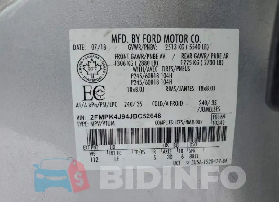 2FMPK4J94JBC52648 Photo# 13