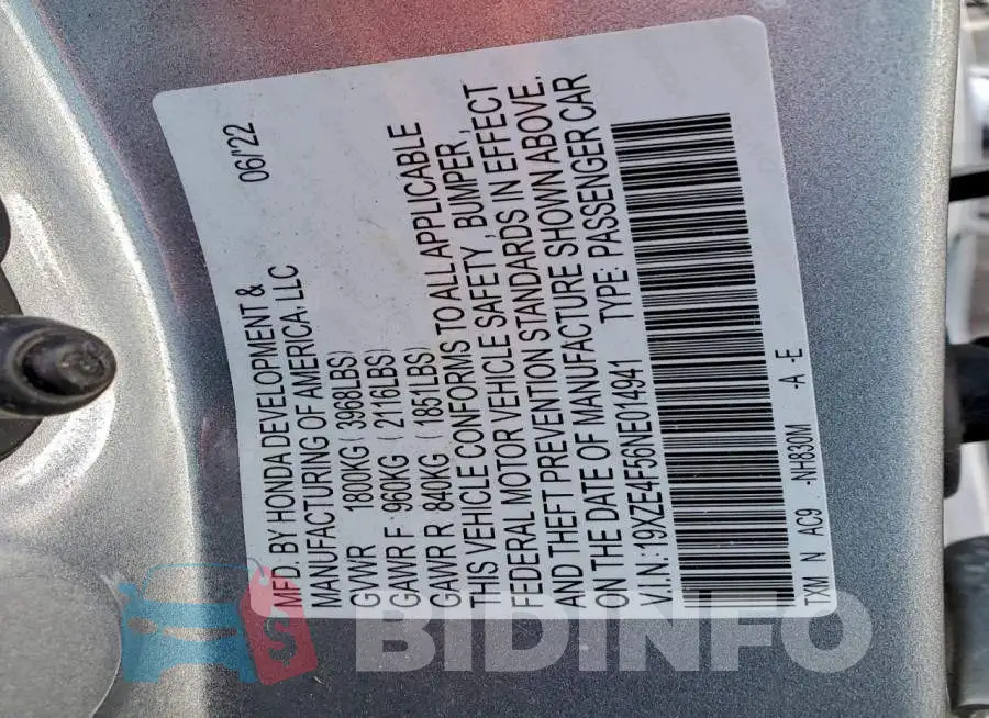 19XZE4F56NE014941 Photo# 13