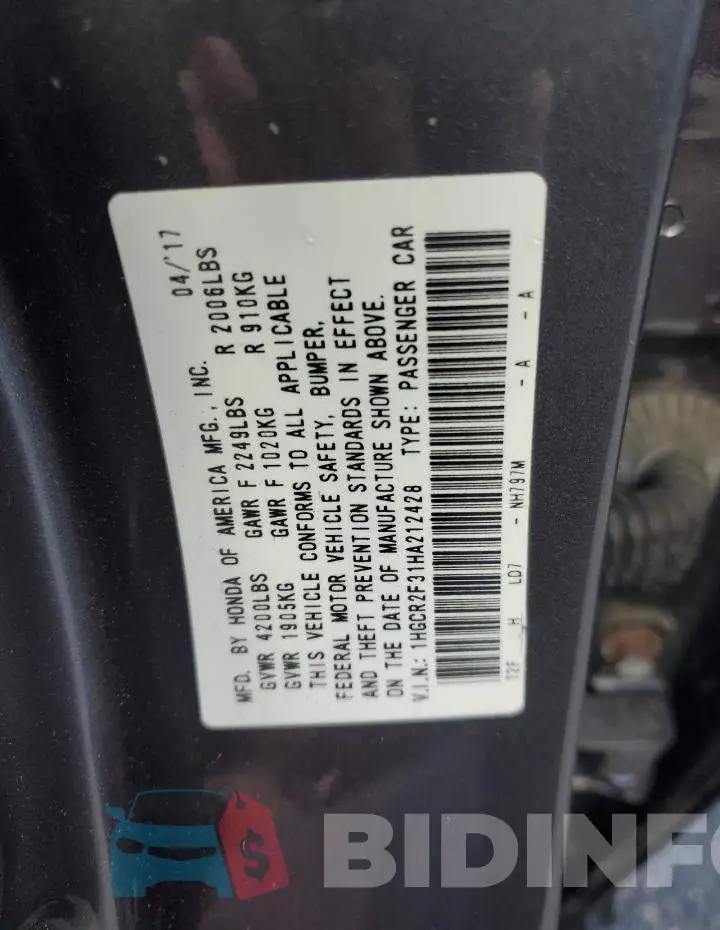 1HGCR2F31HA212428 Photo# 12
