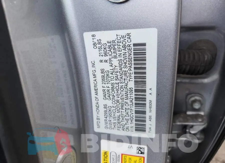 1HGCV1F13JA211095 Photo# 12