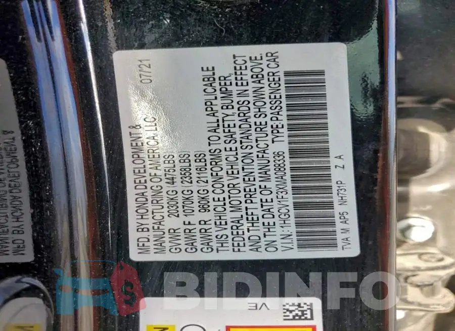 1HGCV1F3XMA088336 Photo# 12
