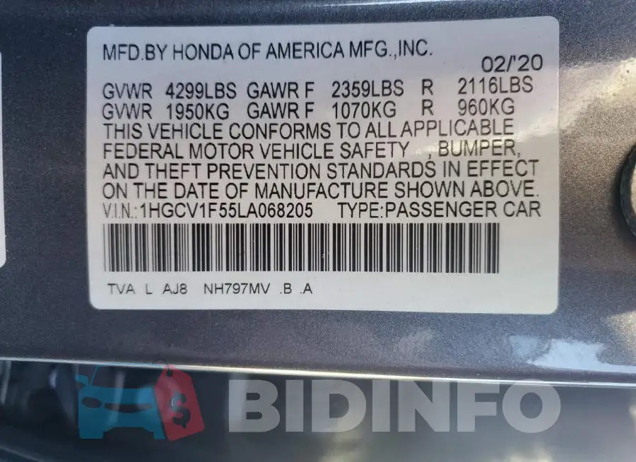 1HGCV1F55LA068205 Photo# 12