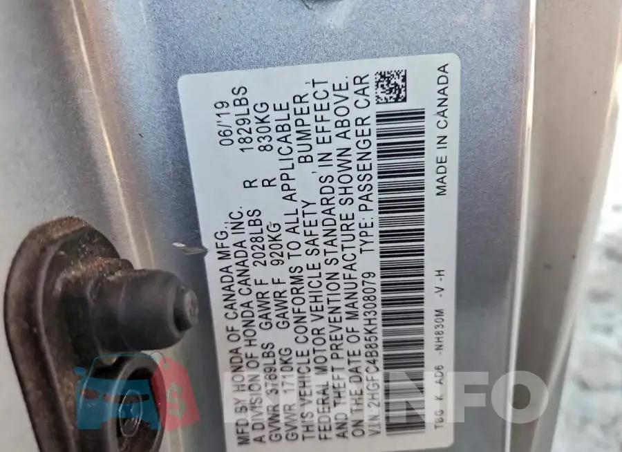 2HGFC4B85KH308079 Photo# 12