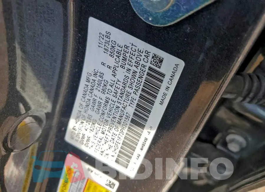 2HGFE1F73PH301567 Photo# 12