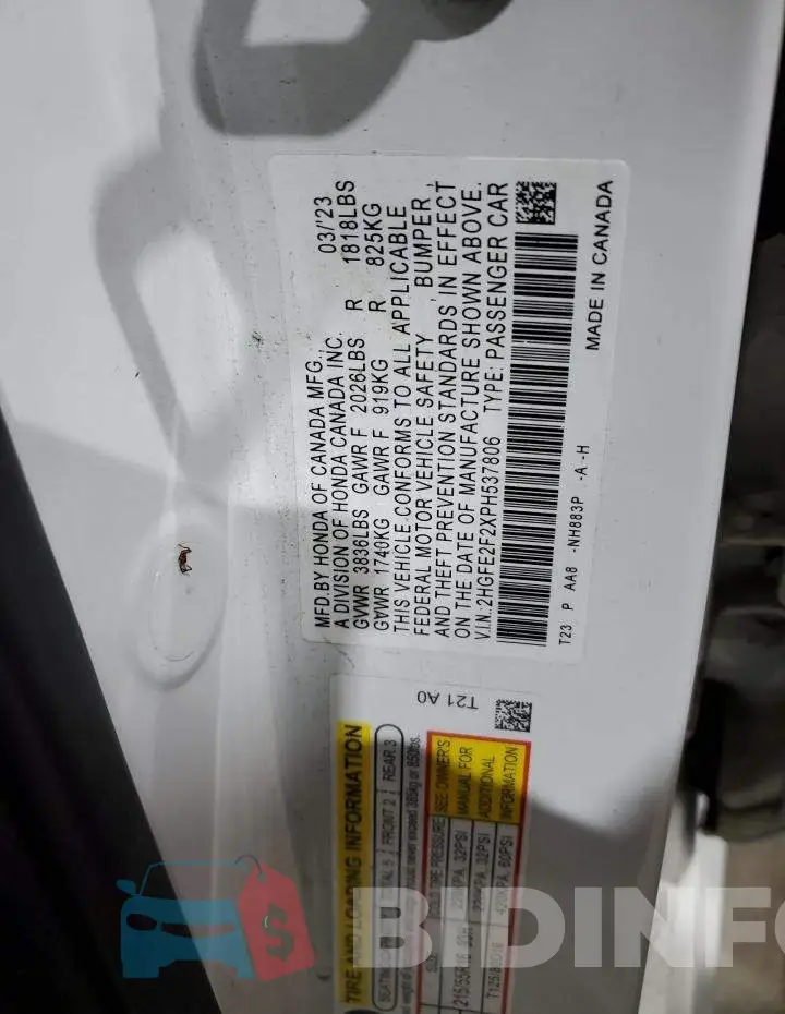 2HGFE2F2XPH537806 Photo# 12