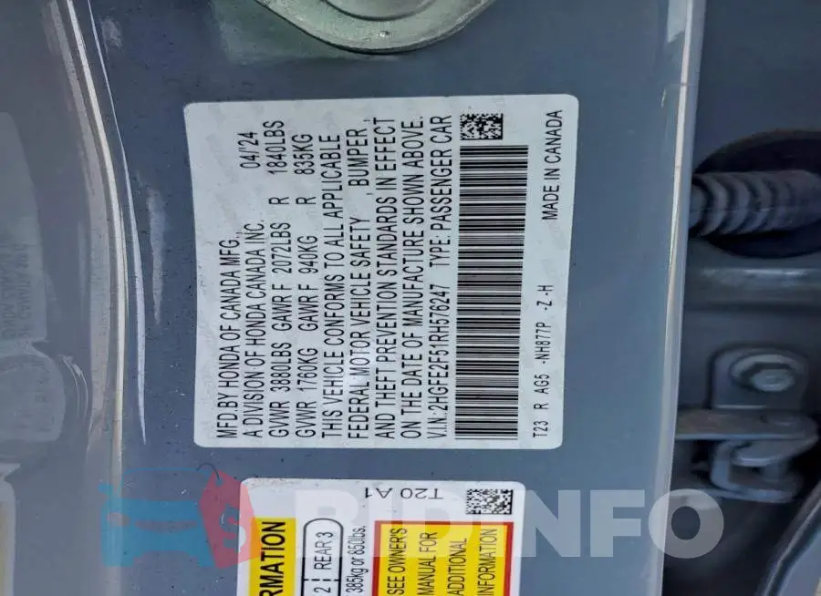 2HGFE2F51RH576247 Photo# 12