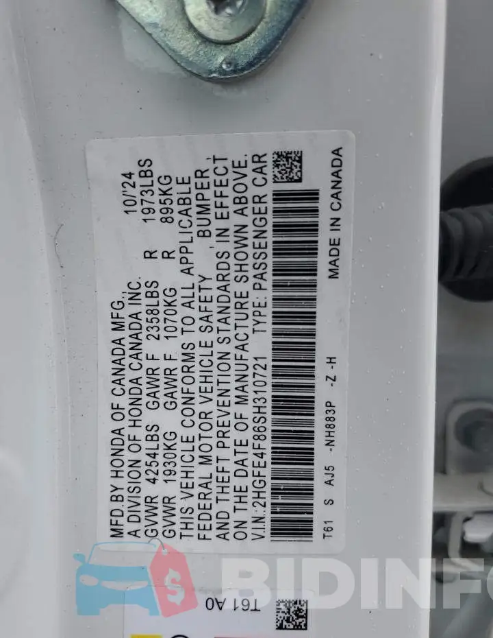2HGFE4F86SH310721 Photo# 12