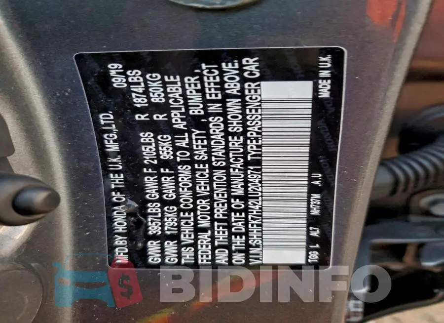 SHHFK7H42LU204971 Photo# 13