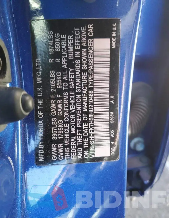 SHHFK7H58HU210466 Photo# 12