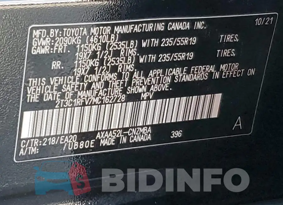 2T3C1RFV7MC162728 Photo# 13