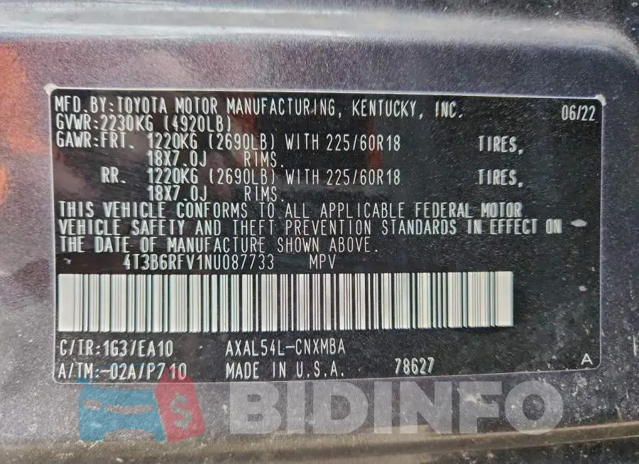 4T3B6RFV1NU087733 Photo# 14