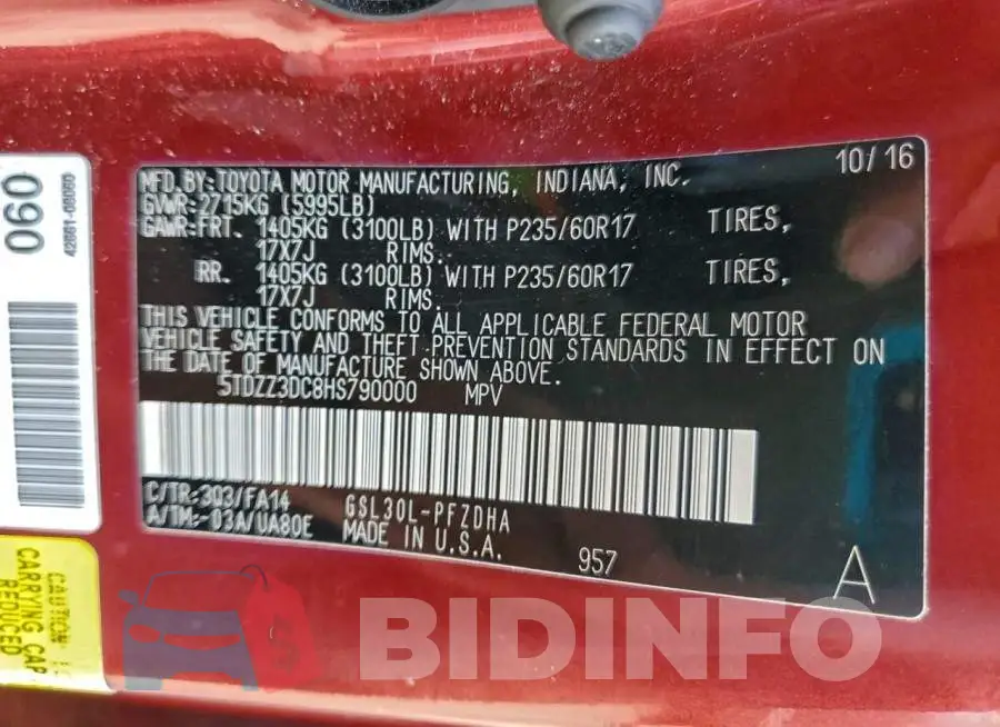5TDZZ3DC8HS790000 Photo# 13