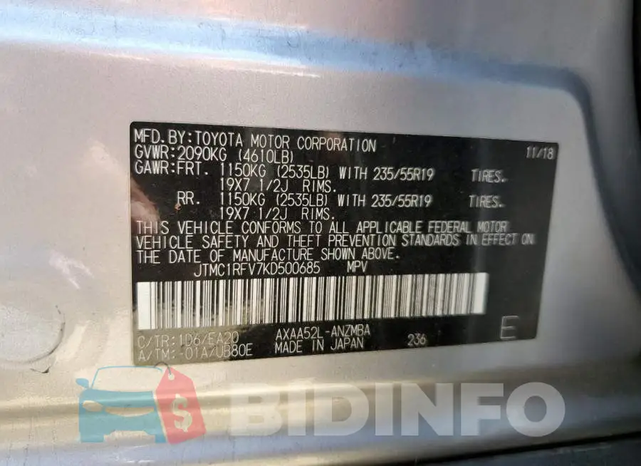 JTMC1RFV7KD500685 Photo# 13