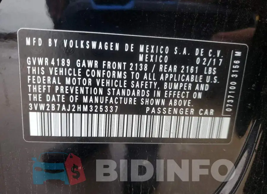 3VW2B7AJ2HM325337 Photo# 13